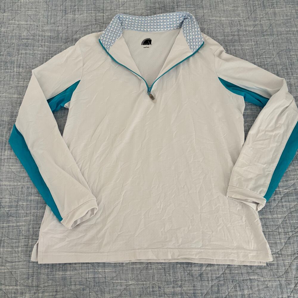 EIS Equestrian The Original Cool Shirt Size Large Teal / Aqua and White EUC